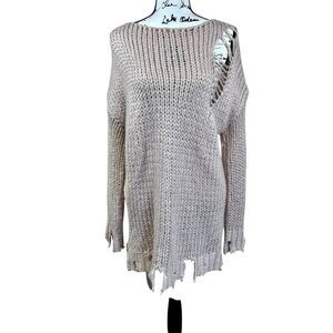 Fashion Nova Tan sweater  distress loose knit long sleeve Sweater size M grunge